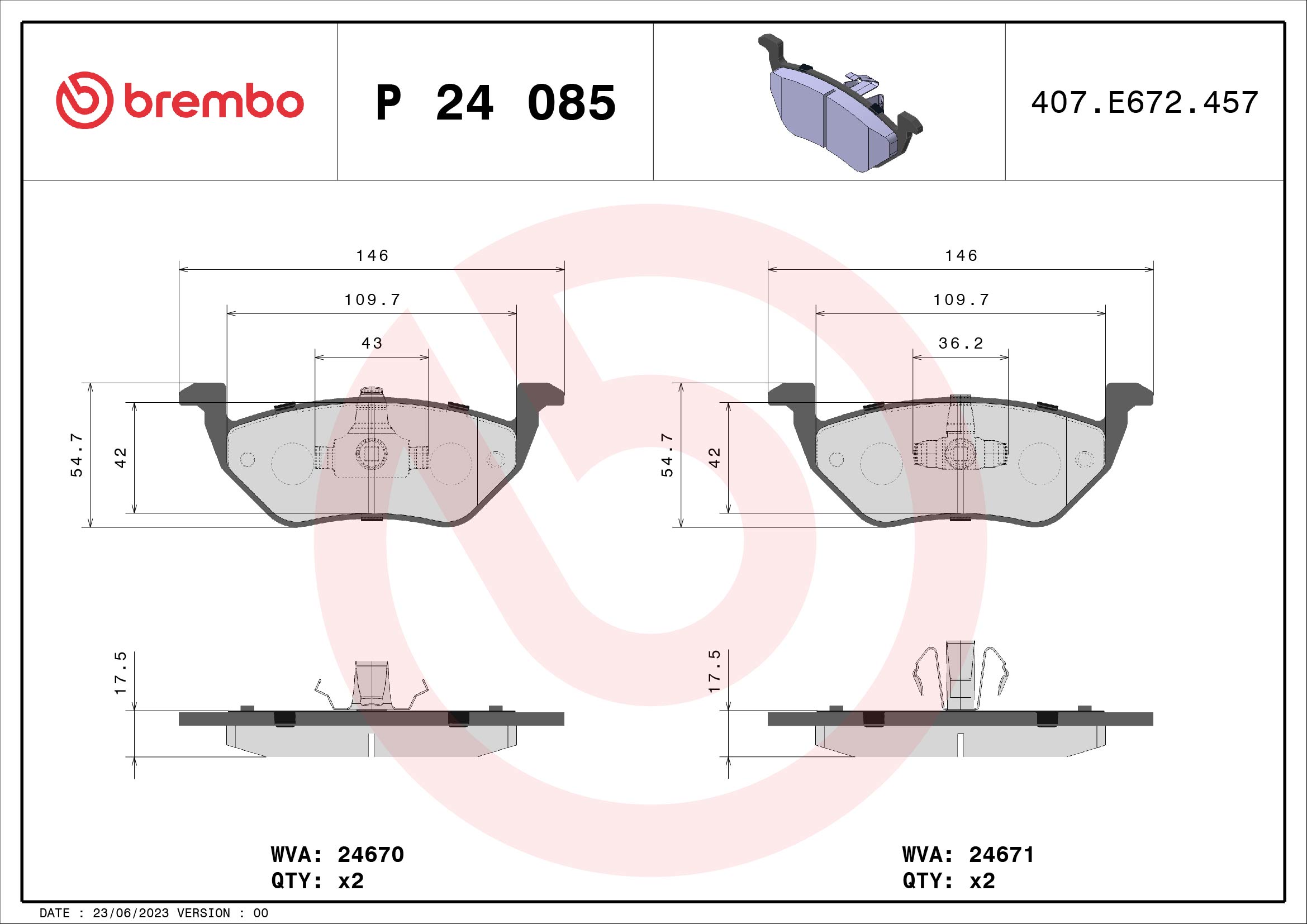 A.B.S. P 24 085 BREMBO Bremsbelagsatz, Scheibenbremse
